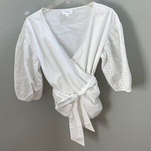 White Wrap Blouse with Eyelet Sleeves